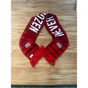 Red and white Raising Cane's "Never Frozen" fan scarf Rasisng Canes